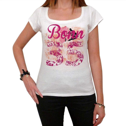 35 Bonn City With Number Womens Short Sleeve Round White T-Shirt 00008 - Casual