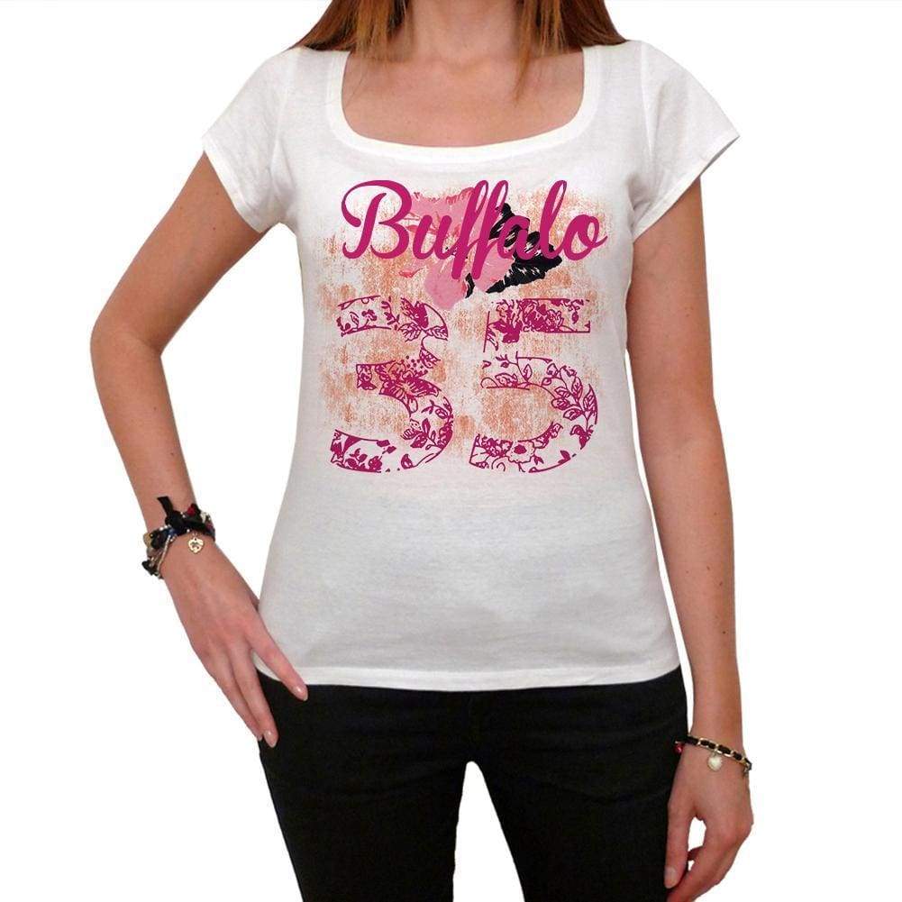 35 Buffalo City With Number Womens Short Sleeve Round White T-Shirt 00008 - Casual