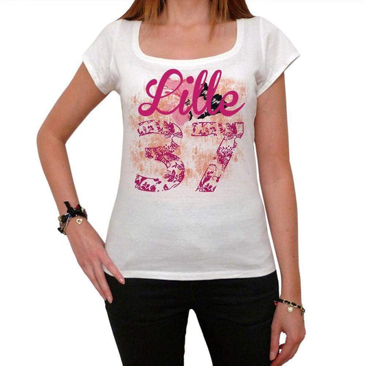 37 Lille City With Number Womens Short Sleeve Round White T-Shirt 00008 - Casual