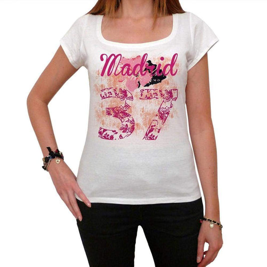 37 Madrid City With Number Womens Short Sleeve Round White T-Shirt 00008 - Casual