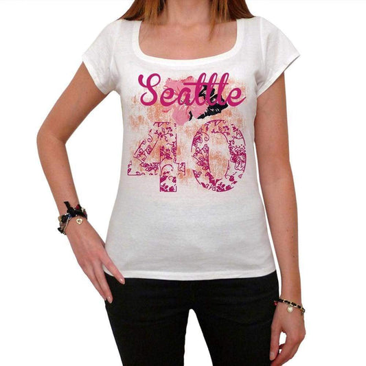 40 Seattle City With Number Womens Short Sleeve Round White T-Shirt 00008 - White / Xs - Casual