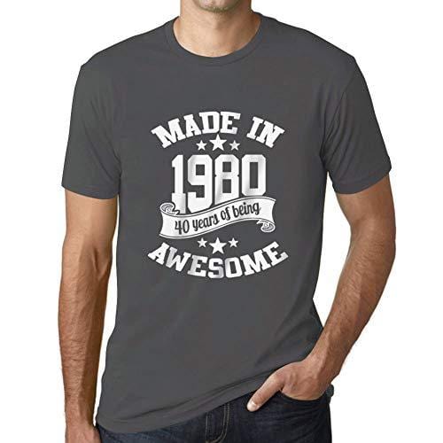 Ultrabasic - Homme T-Shirt Graphique Made in 1980 Idée Cadeau T-Shirt pour Le 40e Anniversaire Gris Souris