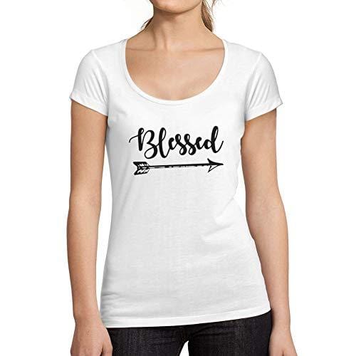 Ultrabasic - Tee-Shirt Femme col Rond Décolleté Blessed Tee Imprimé Lettre Blanco