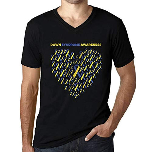 Ultrabasic Men's Graphic V-Neck T-Shirt Down Syndrome Heart Deep Black