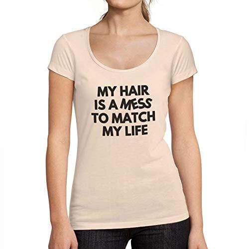 Ultrabasic - Tee-Shirt Femme col Rond Décolleté My Hair is a MessRose Crémeux