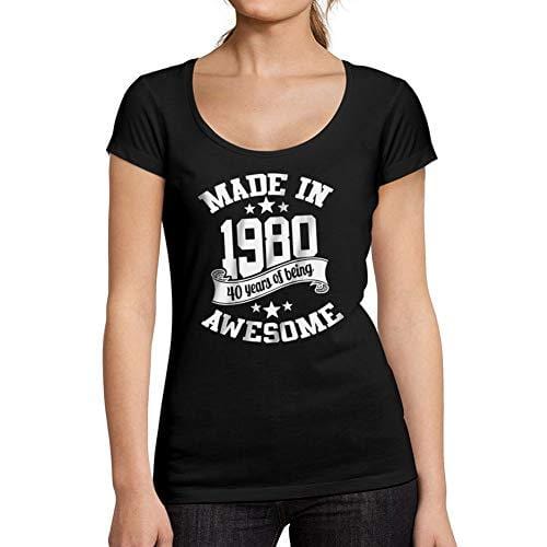 Ultrabasic - Tee-Shirt Femme Col Rond Décolleté Made in 1980 Idée Cadeau T-Shirt pour Le 40e Anniversaire Noir Profond