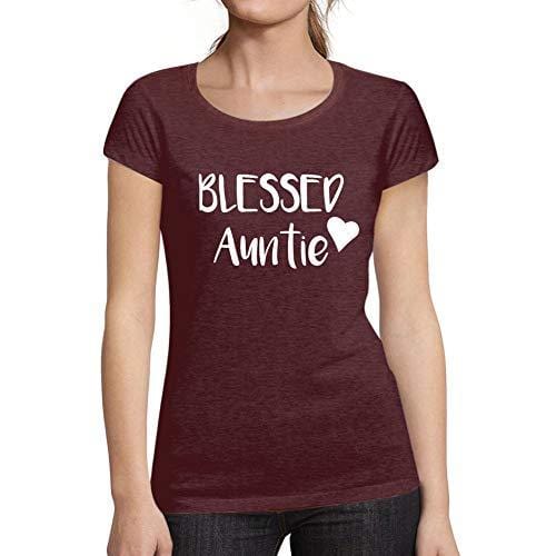 Ultrabasic - Femme Graphique Blessed Auntie Tee Shirt Mignon Tante Imprimé T-Shirt Bordeaux