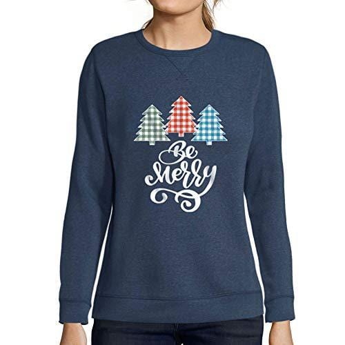 Ultrabasic - Femme Imprimé Graphique Sweat-Shirt Be Merry Christmas Xmas Gift Ideas Denim