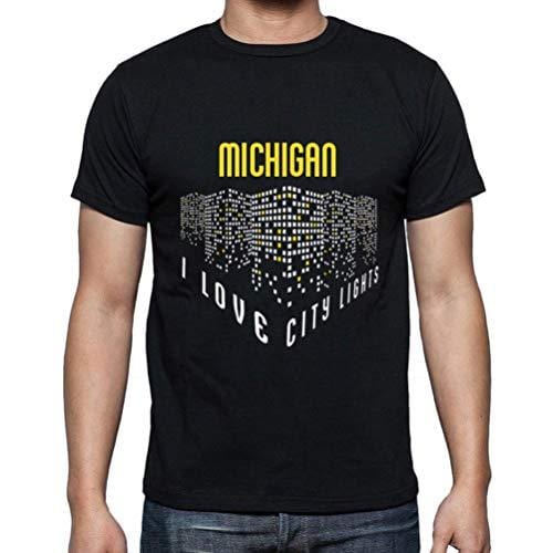 Ultrabasic - Homme T-Shirt Graphique J'aime Michigan Lumières Noir Profond
