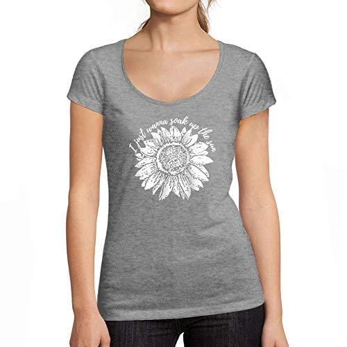 Ultrabasic - Tee-Shirt Femme col Rond Décolleté I Just Wanna Soak Up The Sun SunflowerGris Chiné