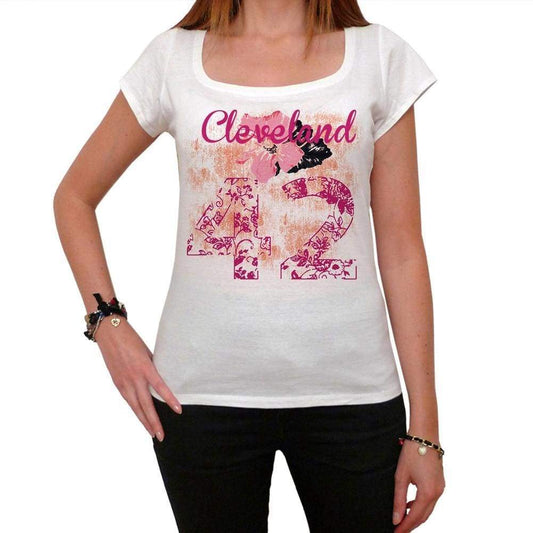42 Cleveland City With Number Womens Short Sleeve Round White T-Shirt 00008 - White / Xs - Casual