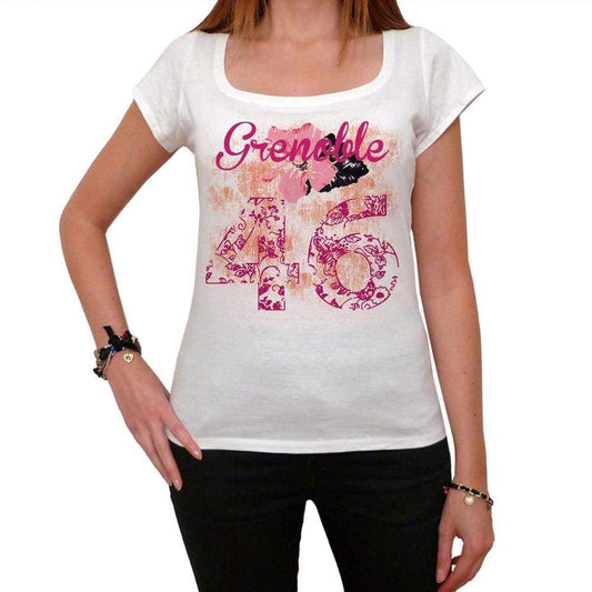 46 Grenoble City With Number Womens Short Sleeve Round White T-Shirt 00008 - White / Xs - Casual