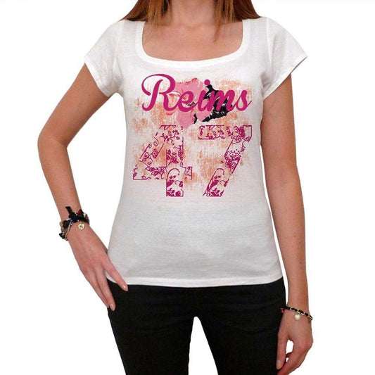 47 Reims City With Number Womens Short Sleeve Round White T-Shirt 00008 - White / Xs - Casual