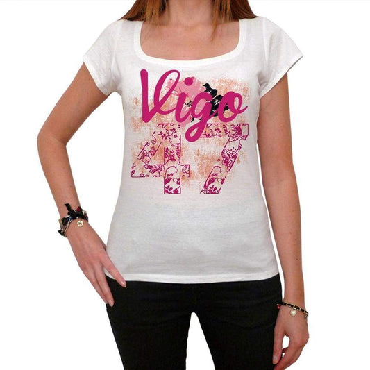 47 Vigo City With Number Womens Short Sleeve Round White T-Shirt 00008 - White / Xs - Casual