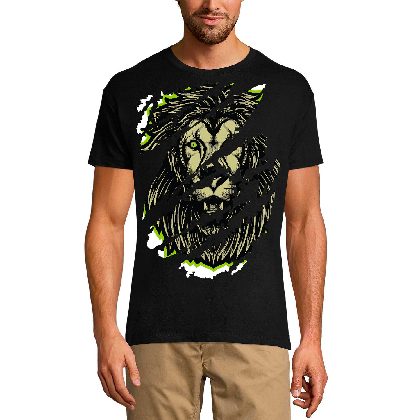 ULTRABASIC Men's Torn T-Shirt King Lion - Urban Vintage Graphic Shirt for Men