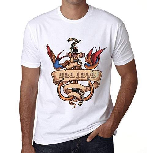 Ultrabasic - Homme T-Shirt Graphique Anchor Tattoo Believe Blanc