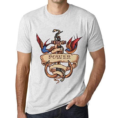 Ultrabasic - Homme T-Shirt Graphique Anchor Tattoo Power Blanc Chiné