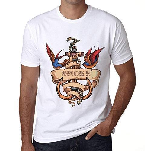 Ultrabasic - Homme T-Shirt Graphique Anchor Tattoo Smoke Blanc