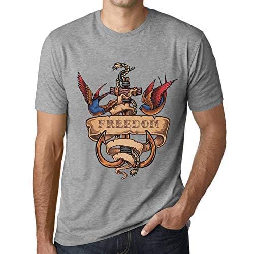 Ultrabasic - Homme T-Shirt Graphique Anchor Tattoo Freedom Gris Chiné