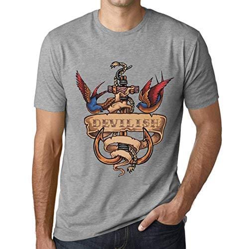 Ultrabasic - Homme T-Shirt Graphique Anchor Tattoo Devilish Gris Chiné