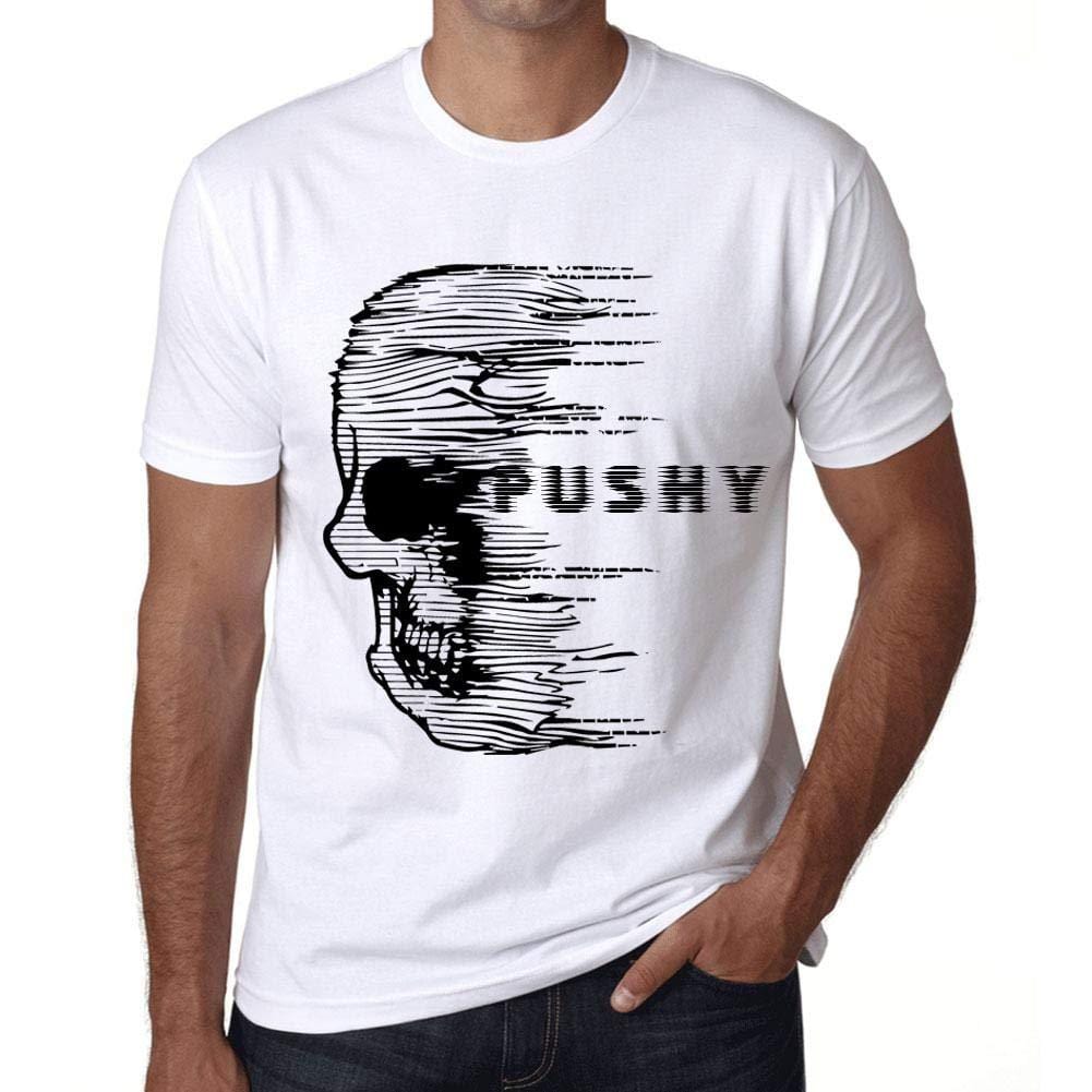 Homme T-Shirt Graphique Imprimé Vintage Tee Anxiety Skull Pushy Blanc