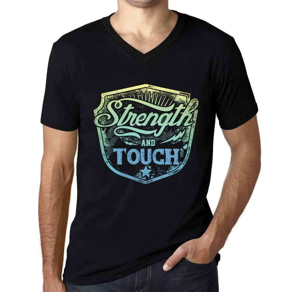 Homme T Shirt Graphique Imprimé Vintage Col V Tee Strength and Touch Noir Profond