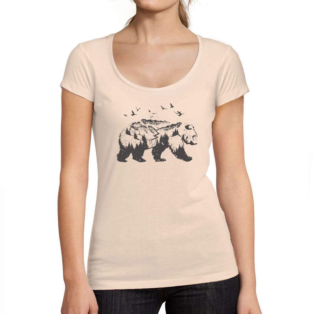 Ultrabasic - Tee-Shirt Femme col Rond Décolleté Double Exposure Bear Rose Crémeux