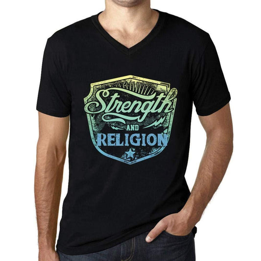 Homme T Shirt Graphique Imprimé Vintage Col V Tee Strength and Religion Noir Profond