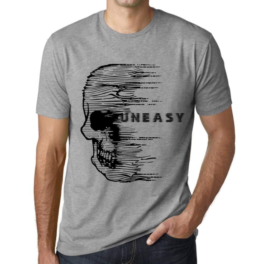 Homme T-Shirt Graphique Imprimé Vintage Tee Anxiety Skull UNEASY Gris Chiné