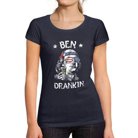 Ultrabasic -Tee-Shirt Femme col Rond Décolleté Ben Drankin Beer on 4th July French Marine