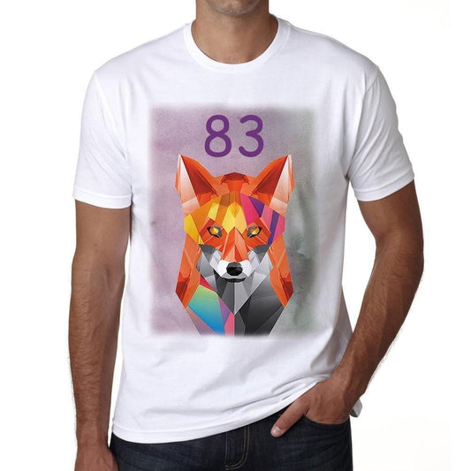 Homme Tee Vintage T Shirt Geometric Tiger Fox Number 83