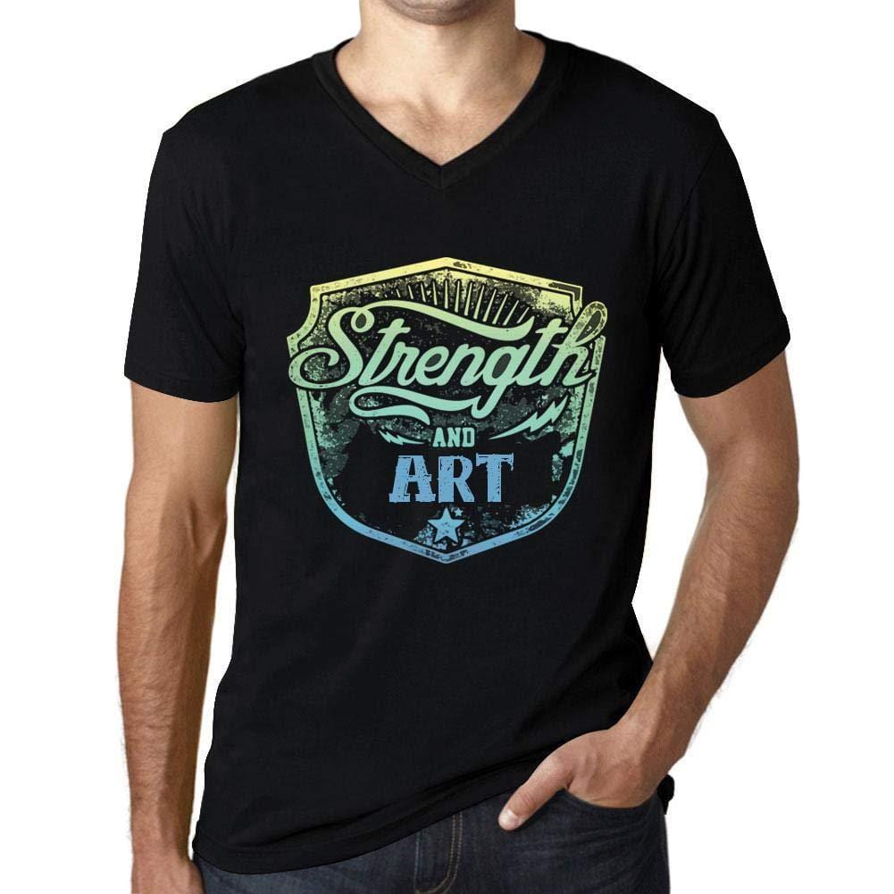 Homme T Shirt Graphique Imprimé Vintage Col V Tee Strength and Art Noir Profond