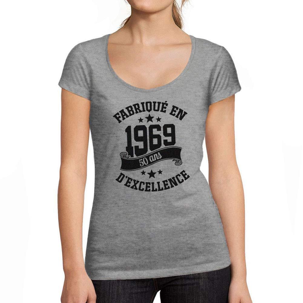 Ultrabasic - Tee-Shirt Femme col Rond Décolleté Fabriqué en 1969, 50 Ans d'être Génial T-Shirt Gris Chiné