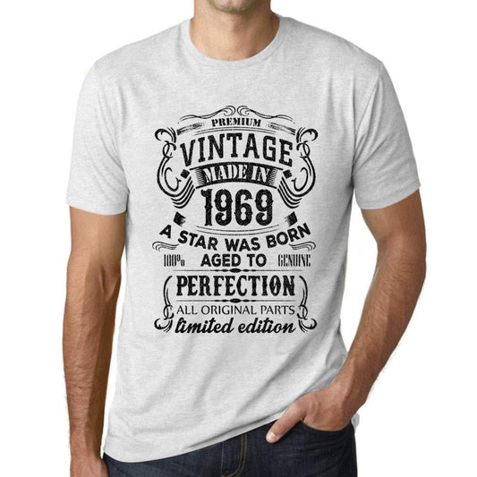 Ultrabasic - Homme Graphique Premium Vintage Made in 1969 Imprimé T-Shirt Blanc Chiné