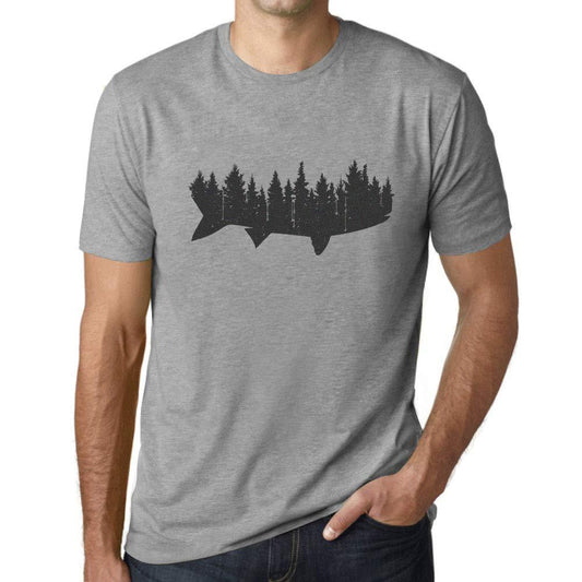 Ultrabasic - Homme T-Shirt Graphique Poisson et Forêt Gris Chiné
