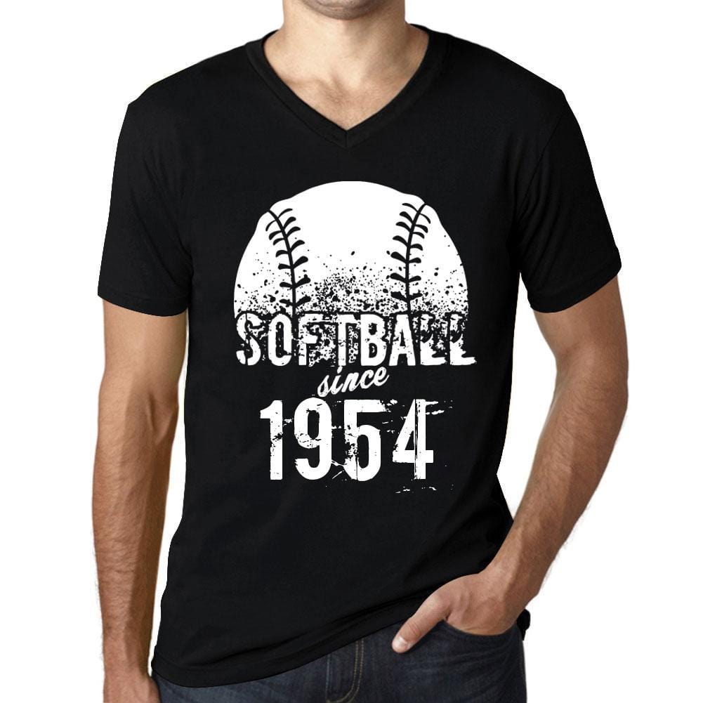 Men&rsquo;s Graphic V-Neck T-Shirt Softball Since 1954 Deep Black - Ultrabasic