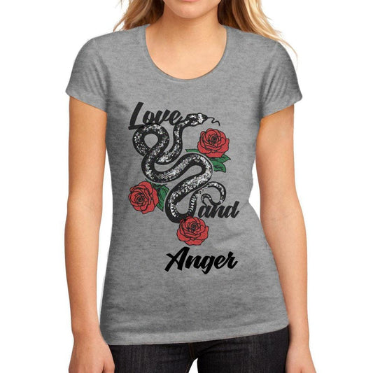 Women's Low-Cut Round Neck T-Shirt Love and Anger Grey Marl - Ultrabasic