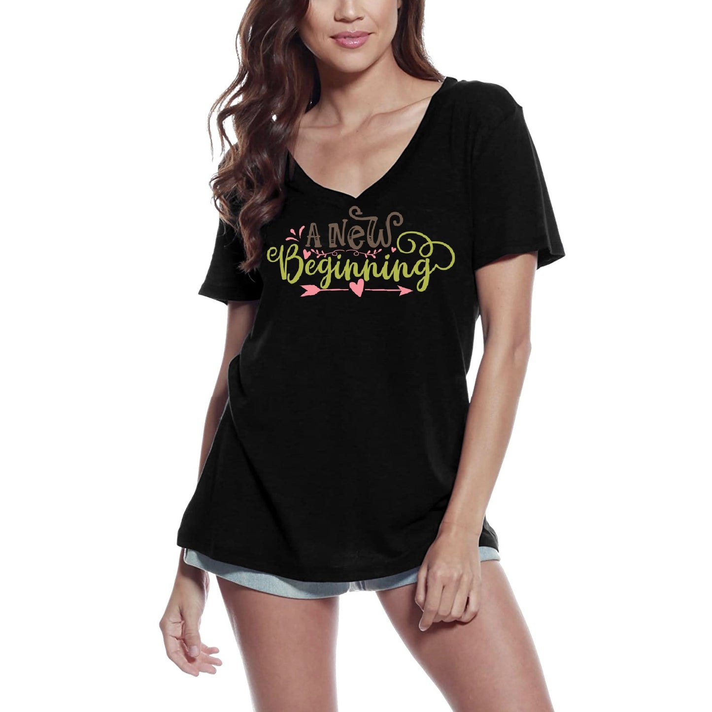 ULTRABASIC Women's T-Shirt A New Beginning - Heart Arrow Quote Tee Shirt Tops