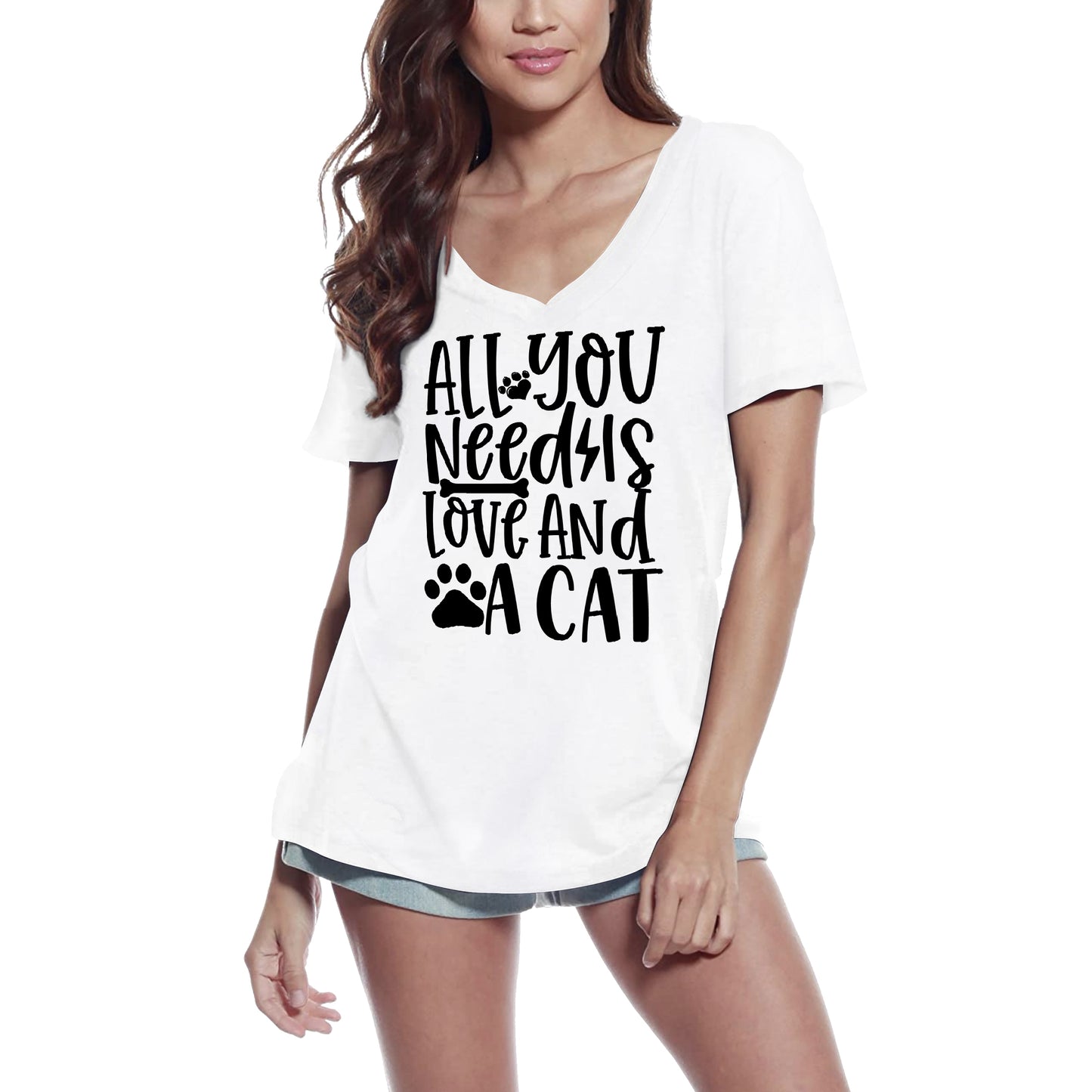 ULTRABASIC Women's T-Shirt All You Need Is Love and a Cat - Short Sleeve Tee Shirt Tops