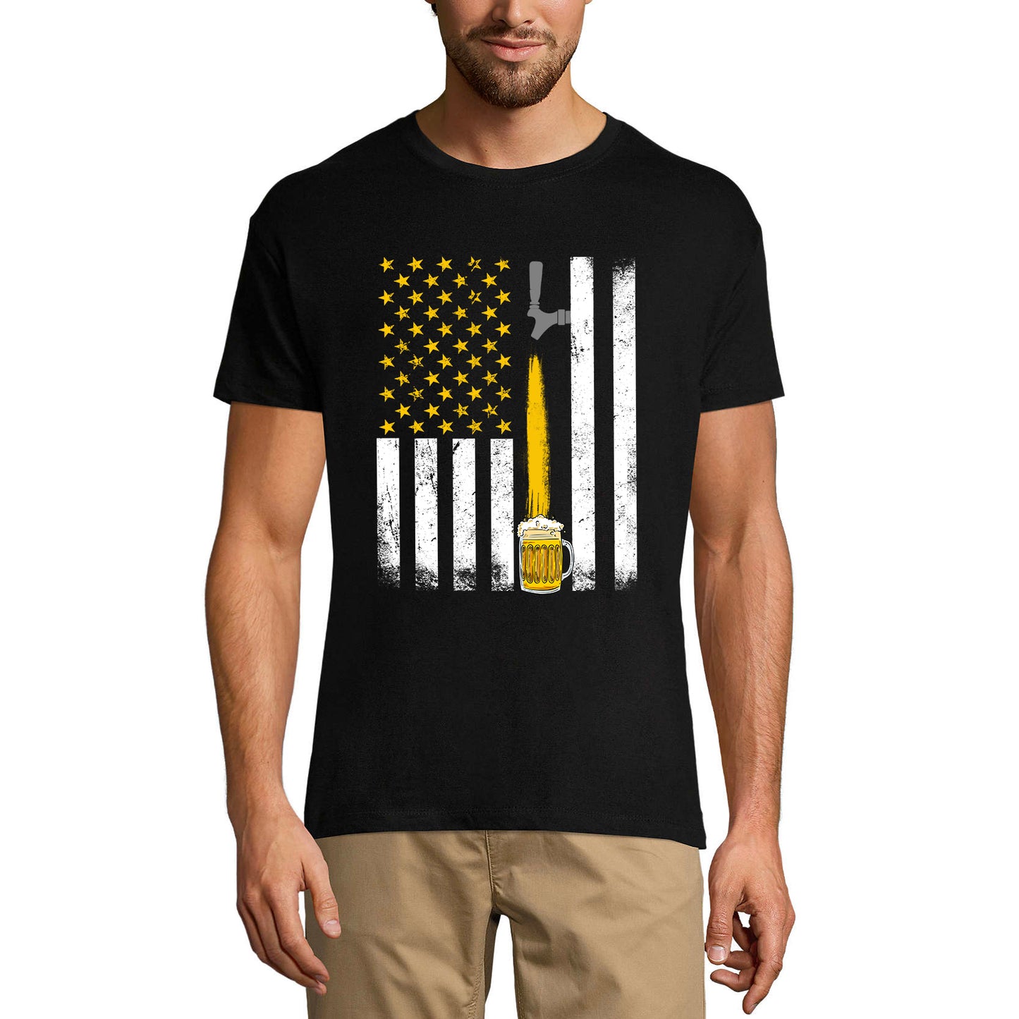 ULTRABASIC Men's T-Shirt Beer America Flag - Patriotic Beer Lover Drinking Tee Shirt