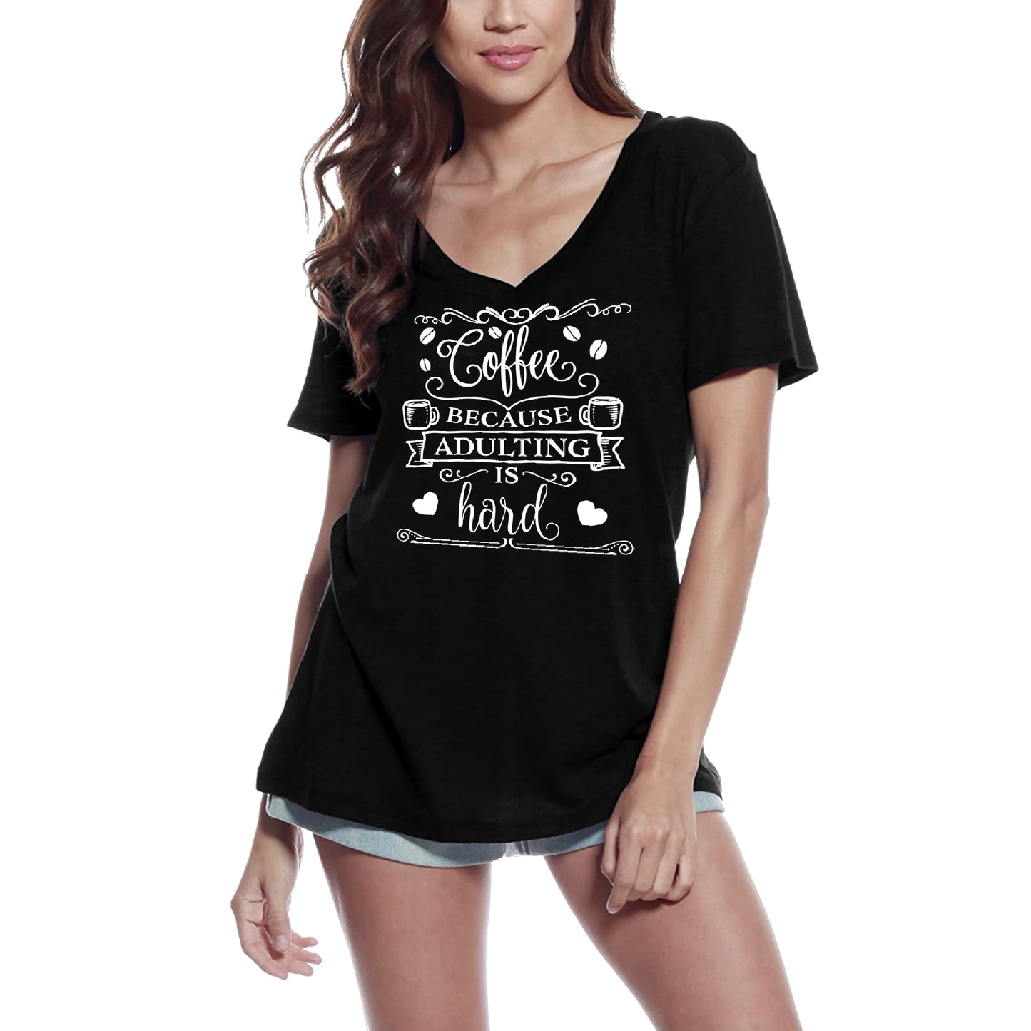 ULTRABASIC Women's T-Shirt Coffee Because Adulting is Hard - Short Sleeve Tee Shirt Tops