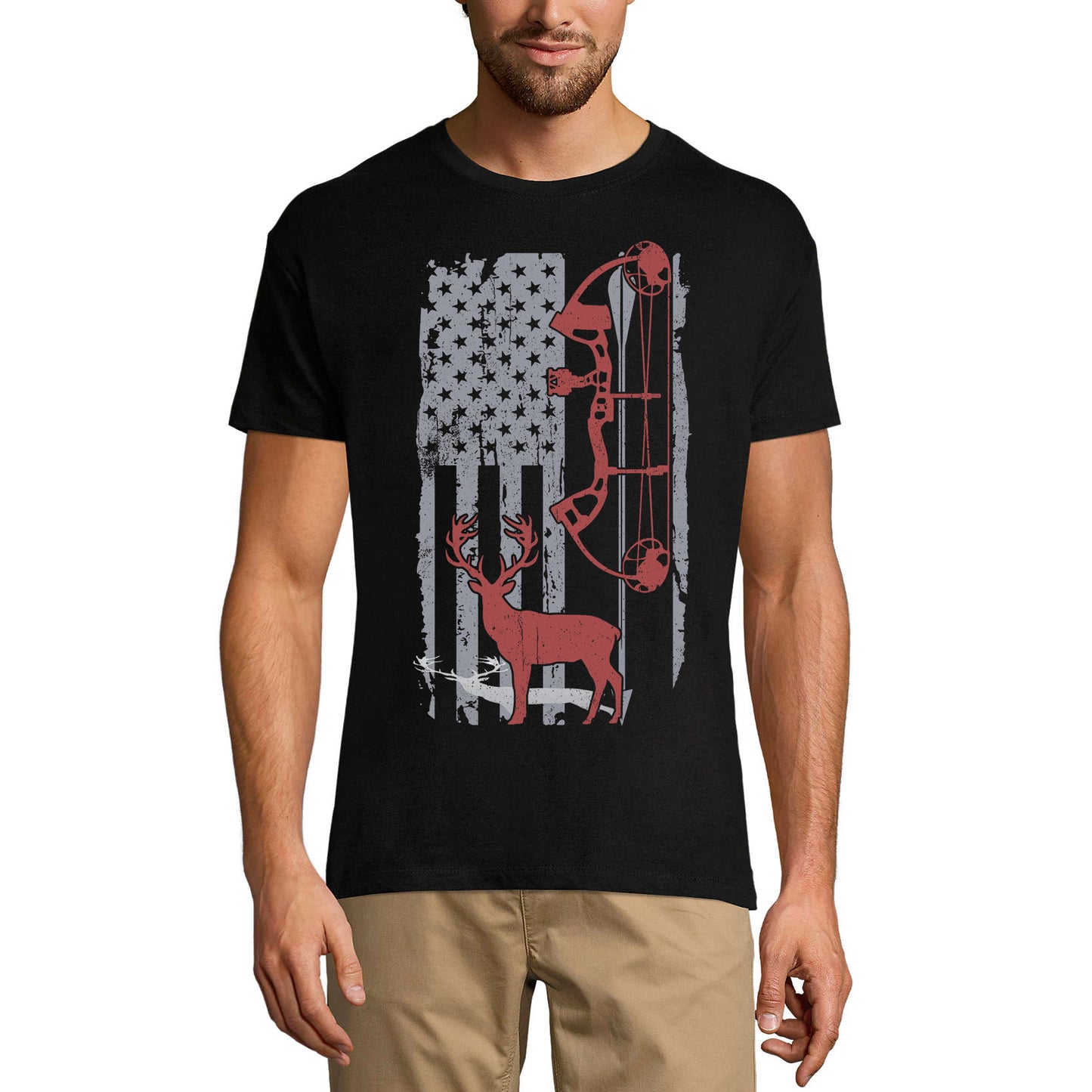 ULTRABASIC Men's T-Shirt Deer US Flag Hunting Archery - Hunter Tee Shirt