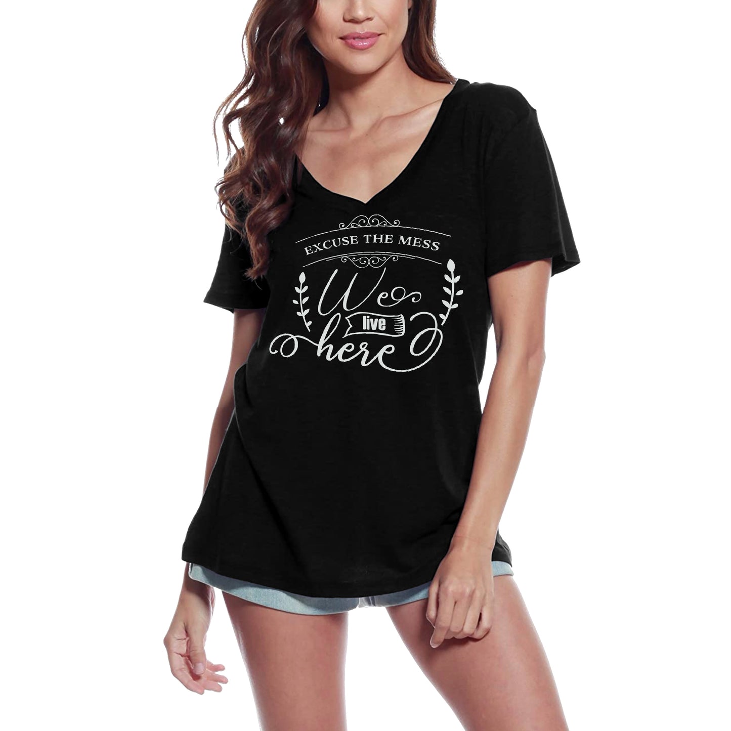 ULTRABASIC Women's T-Shirt Excuse the Mess We Live Here - Short Sleeve Tee Shirt Tops