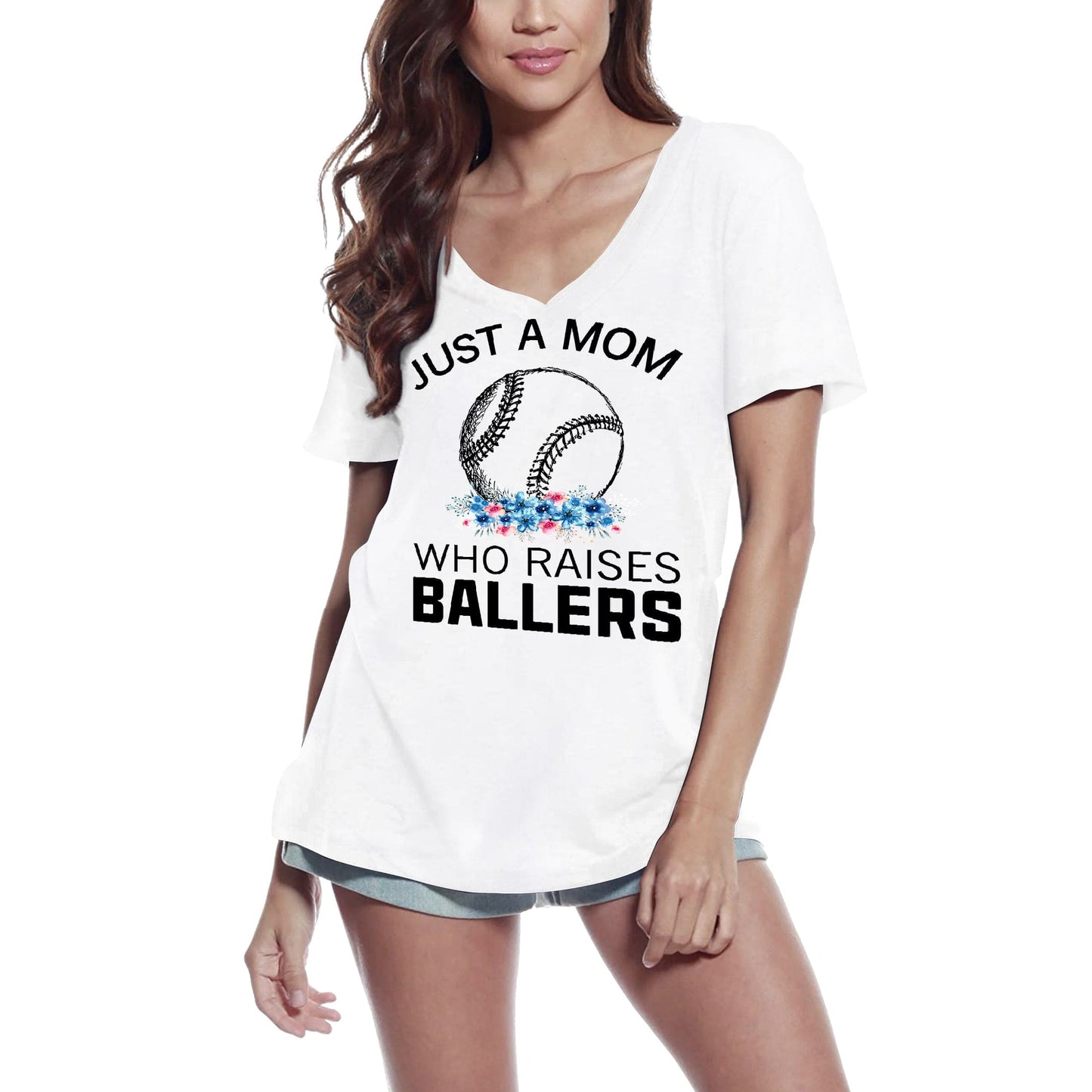 ULTRABASIC Women's T-Shirt Just a Mom Who Raises Ballers - Baseball Mother Tee Shirt