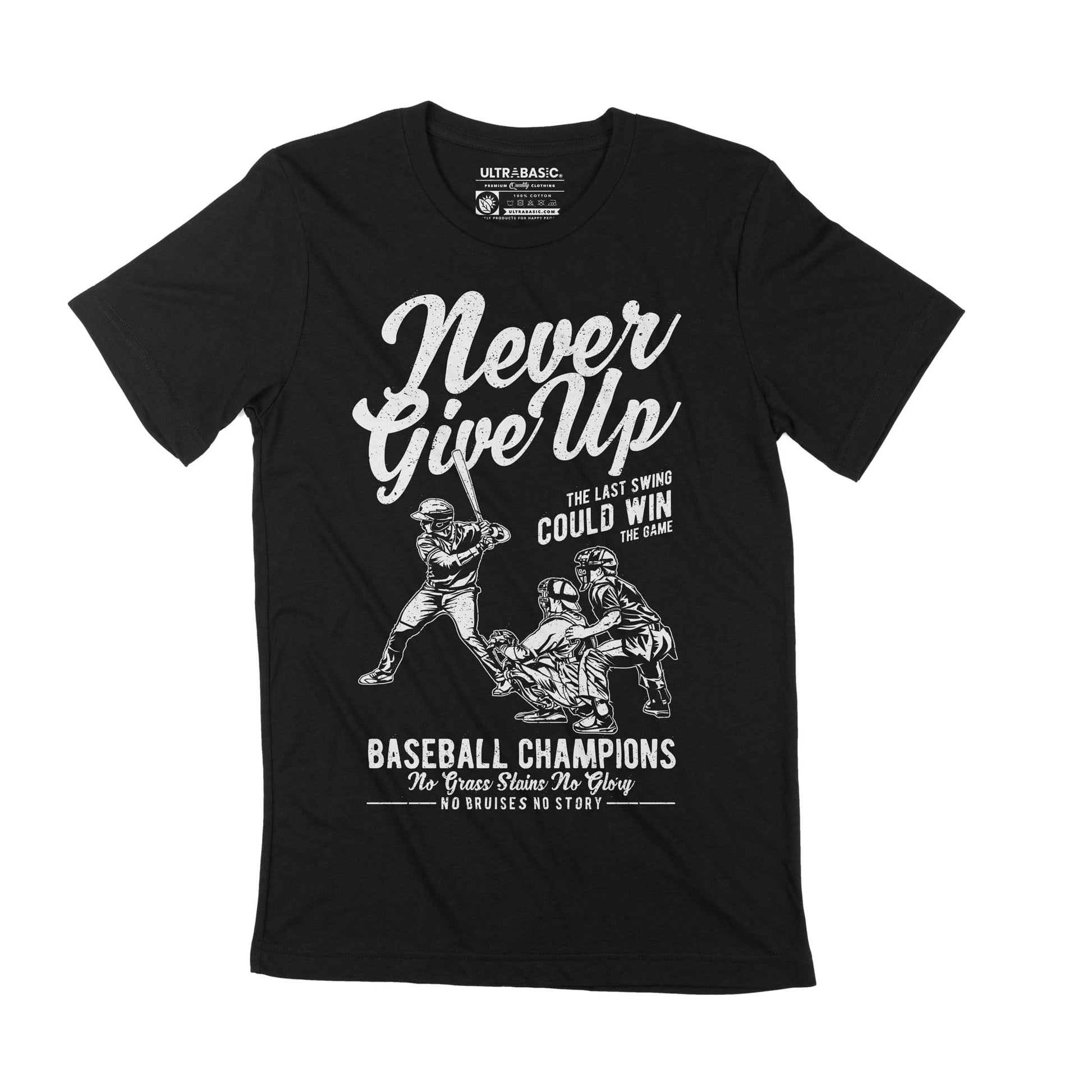 ULTRABASIC Never Give Up Men's T-Shirt - Baseball Championship Vintage Graphic Tee  baseballism practice catcher softball adult cleveland indians catchers youth ideas merch present fathers day tshirts apparel merchandise letter clothing womens christmas novelty unisex classic teens casual print outdoor sport love clothes coach 