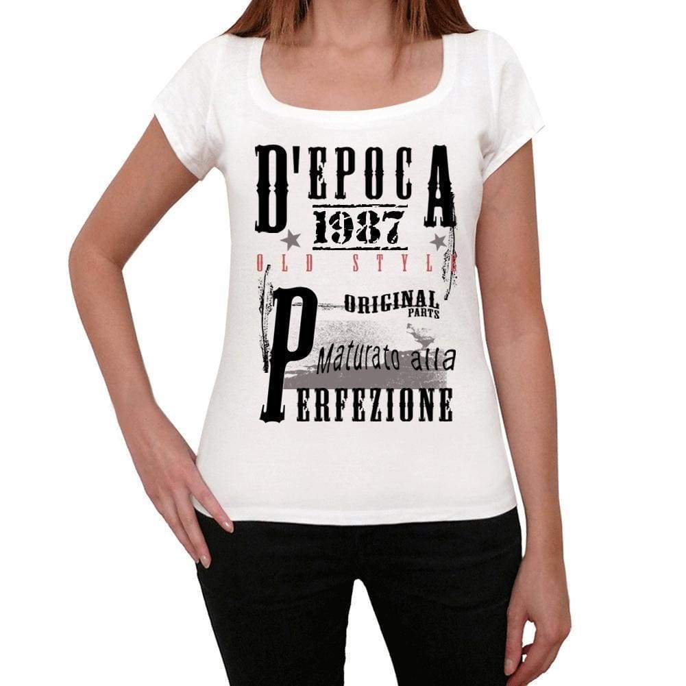Aged To Perfection Italian 1987 White Womens Short Sleeve Round Neck T-Shirt Gift T-Shirt 00356 - White / Xs - Casual