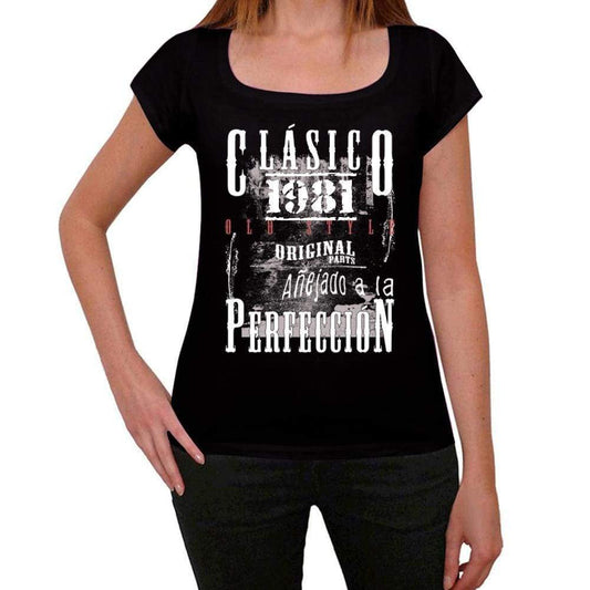 Aged To Perfection, Spanish, 1981, Black, Women's Short Sleeve Round Neck T-shirt, gift t-shirt 00358 - Ultrabasic