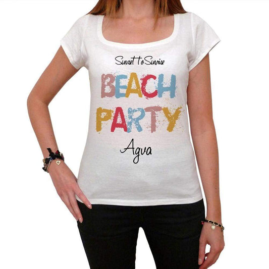 Agva Beach Party White Womens Short Sleeve Round Neck T-Shirt 00276 - White / Xs - Casual