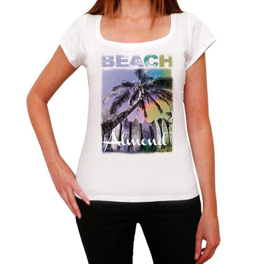 Almond Beach Name Palm White Womens Short Sleeve Round Neck T-Shirt 00287 - White / Xs - Casual