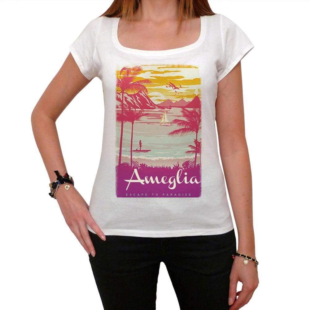 Ameglia Escape To Paradise Womens Short Sleeve Round Neck T-Shirt 00280 - White / Xs - Casual